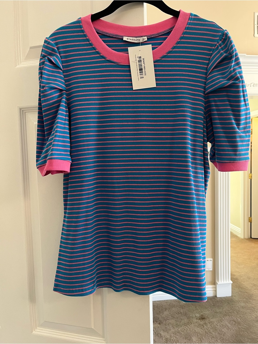 Staccato Blue and Pink Striped Ribbed Tee